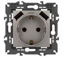 Розетка с заземлением и со шторкой и 2хUSB, без рамки Эра Эра Elegance 14-4109-16