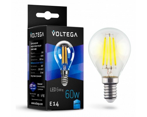Лампа светодиодная Voltega Globe 6W E14 6Вт 4000K 7022 Лампа светодиодная Voltega Globe 6W E14 6Вт 4000K 7022