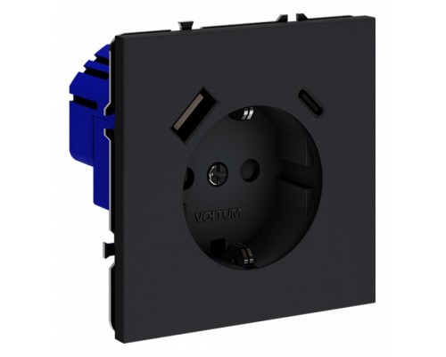 Розетка с заземлением и со шторкой и 2хUSB type A и C, без рамки Voltum S70 VLS040507 Розетка с заземлением и со шторкой и 2хUSB type A и C, без рамки Voltum S70 VLS040507