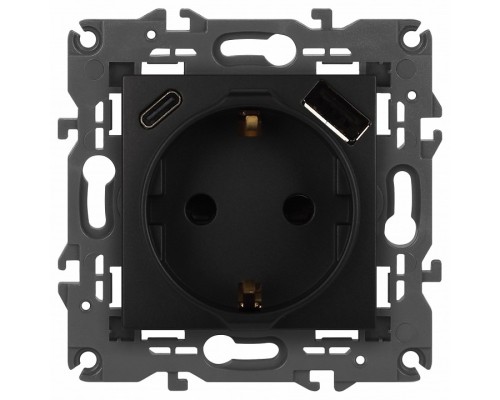 Розетка с заземлением и со шторкой и 2хUSB, без рамки Эра Эра Elegance 14-4108-05