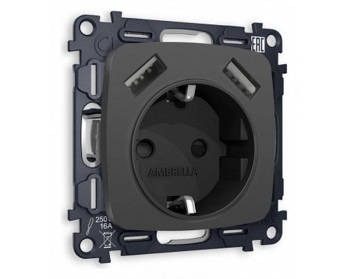 Розетка с заземлением и 2хUSB type A, без рамки Ambrella Volt Quant MO909010 Розетка с заземлением и 2хUSB type A, без рамки Ambrella Volt Quant MO909010