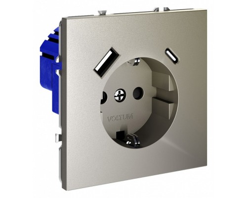 Розетка с заземлением и со шторкой и 2хUSB type A и C, без рамки Voltum S70 VLS040504