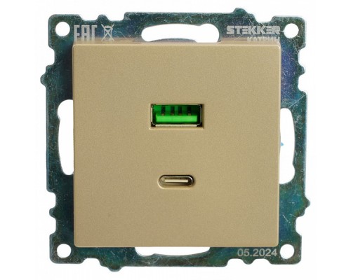 Розетка 2хUSB type A и C без рамки Stekker Катрин 50053 Розетка 2хUSB type A и C без рамки Stekker Катрин 50053