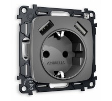 Розетка с заземлением и 2хUSB type A, без рамки Ambrella Volt Quant MO659010