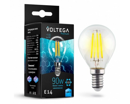 Лампа светодиодная Voltega Globe E14 9W Graphene E14 7Вт 4000K 7137 Лампа светодиодная Voltega Globe E14 9W Graphene E14 7Вт 4000K 7137