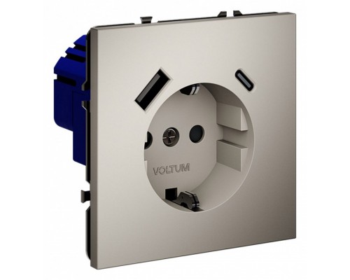 Розетка с заземлением и со шторкой и 2хUSB type A и C, без рамки Voltum S70 VLS040503 Розетка с заземлением и со шторкой и 2хUSB type A и C, без рамки Voltum S70 VLS040503