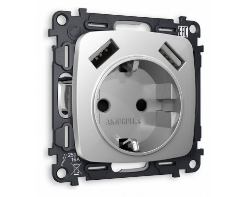 Розетка с заземлением и 2хUSB type A, без рамки Ambrella Volt Quant MO409010 Розетка с заземлением и 2хUSB type A, без рамки Ambrella Volt Quant MO409010