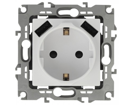 Розетка с заземлением и со шторкой и 2хUSB, без рамки Эра Эра 12 12-4109-01