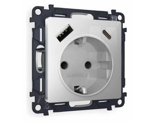 Розетка с заземлением и 2хUSB type A и C, без рамки Ambrella Volt Quant MA410010
