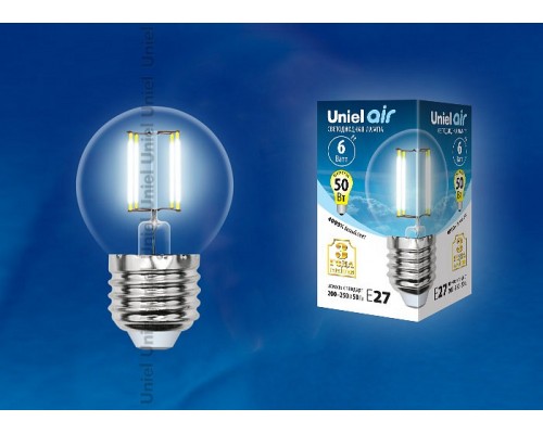 Лампа светодиодная Uniel Air E27 6Вт 4000K LED-G45-6W/NW/E27/CL GLA01TR картон Лампа светодиодная Uniel Air E27 6Вт 4000K LED-G45-6W/NW/E27/CL GLA01TR картон