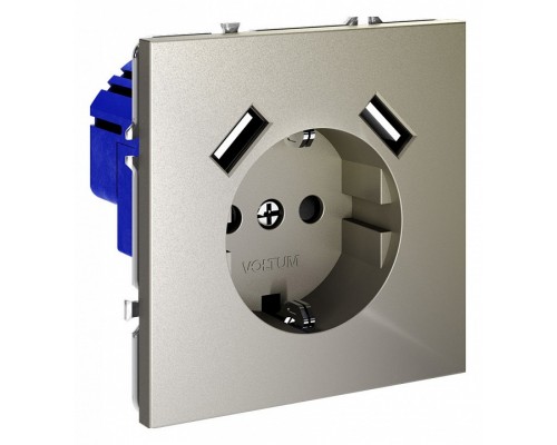 Розетка с заземлением и со шторкой и 2хUSB type A, без рамки Voltum S70 VLS040404 Розетка с заземлением и со шторкой и 2хUSB type A, без рамки Voltum S70 VLS040404