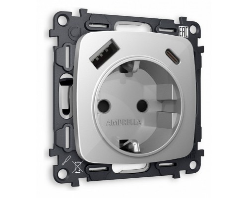 Розетка с заземлением и 2хUSB type A и C, без рамки Ambrella Volt Quant MO410010