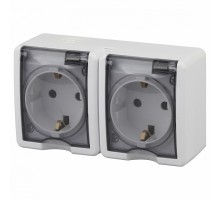 Розетка двойная с заземлением с крышкой Эра Эра Эксперт 11-2403-01