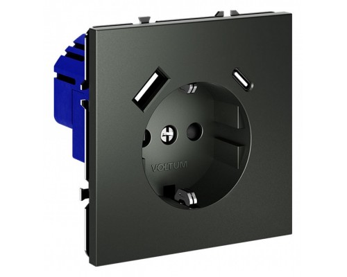 Розетка с заземлением и со шторкой и 2хUSB type A и C, без рамки Voltum S70 VLS040506