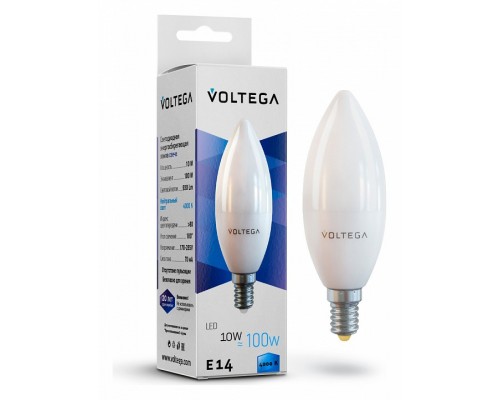Лампа светодиодная Voltega Candle 10W E14 10Вт 4000K 7065 Лампа светодиодная Voltega Candle 10W E14 10Вт 4000K 7065