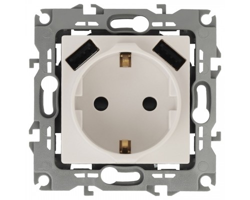 Розетка с заземлением и со шторкой и 2хUSB, без рамки Эра Эра 12 12-4109-02