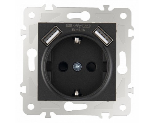 Розетка с заземлением и со шторкой и 2хUSB, без рамки Arte Milano am-203 203.47-1.black