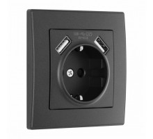 Розетка с заземлением и со шторкой и 2хUSB Arte Milano SET06-1 SET06-1-47-1 black