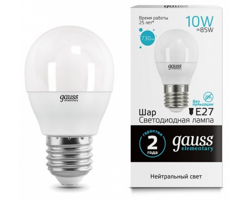 Лампа светодиодная Gauss LED Elementary Globe E27 10Вт 4100K 53220 Лампа светодиодная Gauss LED Elementary Globe E27 10Вт 4100K 53220