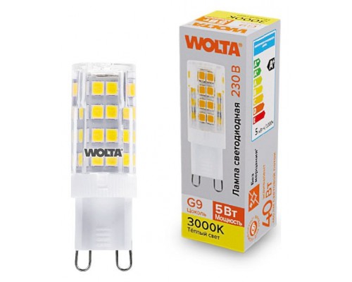 Лампа светодиодная Wolta  G9 5Вт 3000K WSTD-JCD-5W3KG9-C