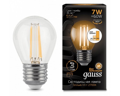 Лампа светодиодная Gauss LED Filament Globe E27 7Вт 2700K 105802107-S Лампа светодиодная Gauss LED Filament Globe E27 7Вт 2700K 105802107-S