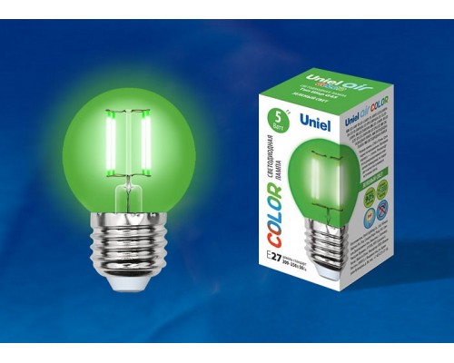 Лампа светодиодная Uniel Air Color E27 5Вт K LED-G45-5W/GREEN/E27 GLA02GR картон Лампа светодиодная Uniel Air Color E27 5Вт K LED-G45-5W/GREEN/E27 GLA02GR картон