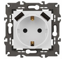 Розетка с заземлением и со шторкой и 2хUSB, без рамки Эра Эра Elegance 14-4109-01М