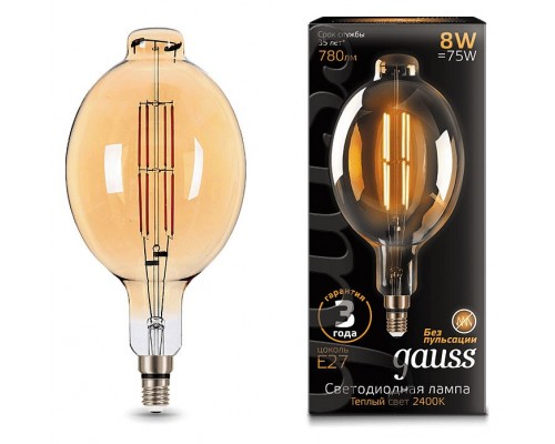 Лампа светодиодная Gauss LED Vintage Filament E27 8Вт 2400K 151802008 Лампа светодиодная Gauss LED Vintage Filament E27 8Вт 2400K 151802008