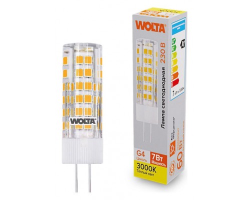Лампа светодиодная Wolta  G4 7Вт 3000K WSTD-JC-220V7W3KG4-C