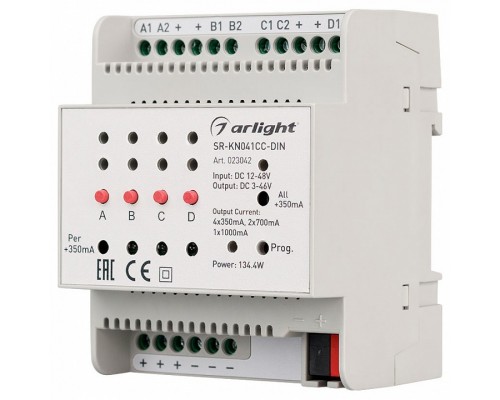 Контроллер Arlight SR-KN04 SR-KN041CC-DIN (12-48V, 4x350/700mA) Контроллер Arlight SR-KN04 SR-KN041CC-DIN (12-48V, 4x350/700mA)