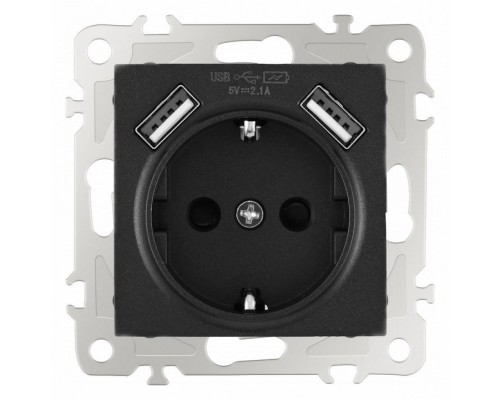 Розетка с заземлением и со шторкой и 2хUSB, без рамки Arte Milano am-206 206.47-1.black Розетка с заземлением и со шторкой и 2хUSB, без рамки Arte Milano am-206 206.47-1.black