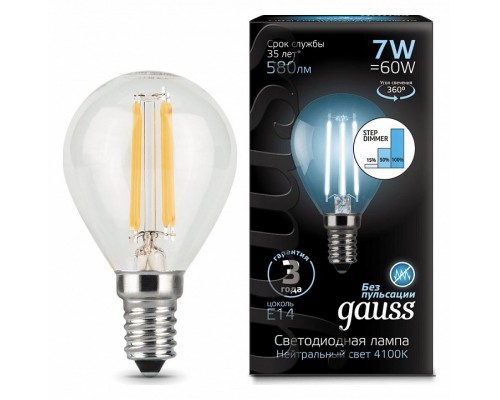 Лампа светодиодная Gauss LED Filament Globe E14 7Вт 4100K 105801207-S Лампа светодиодная Gauss LED Filament Globe E14 7Вт 4100K 105801207-S