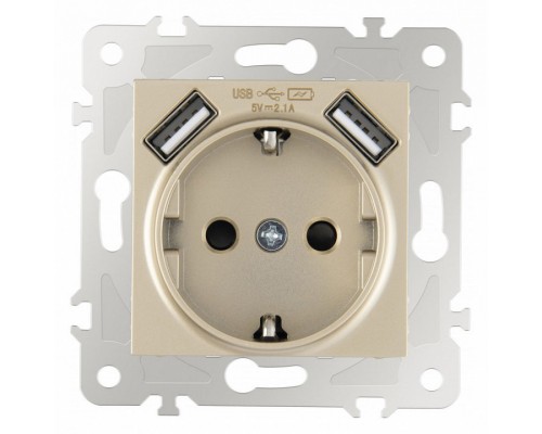 Розетка с заземлением и со шторкой и 2хUSB, без рамки Arte Milano am-203 203.47-1.shampan Розетка с заземлением и со шторкой и 2хUSB, без рамки Arte Milano am-203 203.47-1.shampan