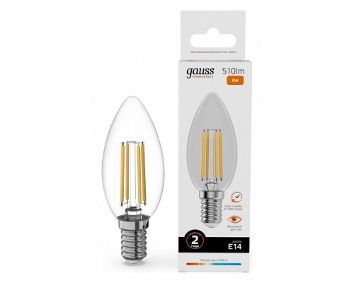 Лампа светодиодная Gauss Filament Elementary E14 8Вт 2700K 32118 Лампа светодиодная Gauss Filament Elementary E14 8Вт 2700K 32118