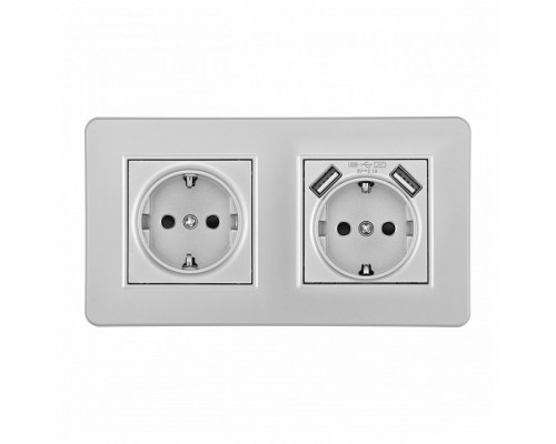 Розетка с заземлением и со шторкой и 2хUSB Arte Milano SET16-2 SET16-2-47-1-40-1 silver