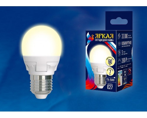 Лампа светодиодная Uniel Palazzo E27 7Вт 3000K LED-G45 7W/WW/E27/FR PLP01WH картон Лампа светодиодная Uniel Palazzo E27 7Вт 3000K LED-G45 7W/WW/E27/FR PLP01WH картон