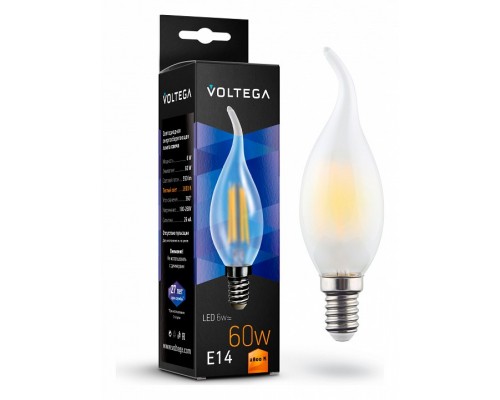 Лампа светодиодная Voltega Candel wind matt 6W E14 6Вт 2800K 7025 Лампа светодиодная Voltega Candel wind matt 6W E14 6Вт 2800K 7025