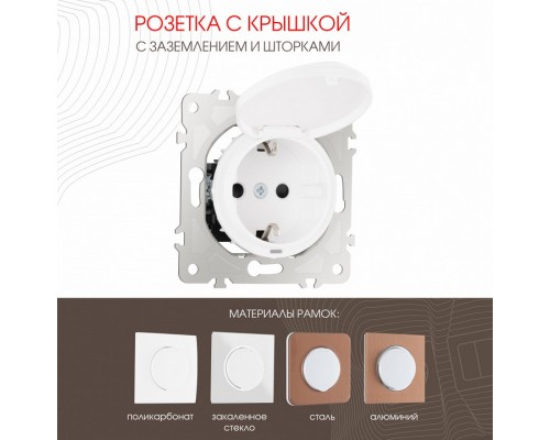 Розетка с заземлением и со шторкой, без рамки с крышкой Arte Milano am-202 202.41-1.white