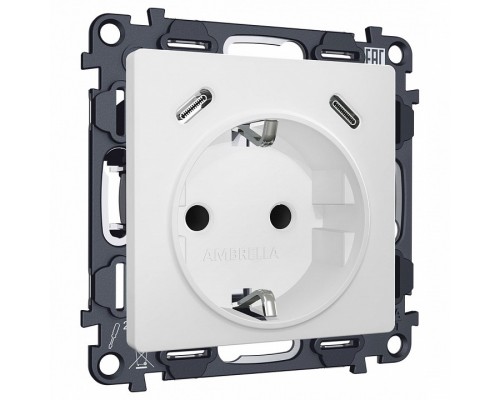 Розетка с заземлением и 2хUSB type C, без рамки Ambrella Volt MA MA130510
