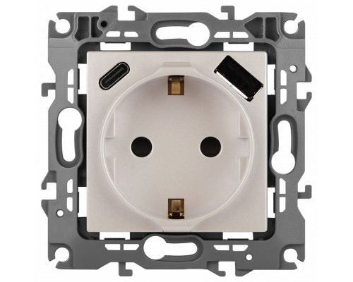 Розетка с заземлением и со шторкой и 2хUSB, без рамки Эра Эра 12 12-4108-15