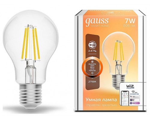 Лампа светодиодная Gauss Smart Home E27 7Вт 2700K 1200112 Лампа светодиодная Gauss Smart Home E27 7Вт 2700K 1200112