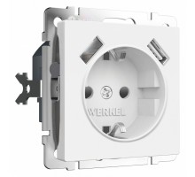 Розетка с заземлением и со шторками и 2хUSB, без рамки Werkel белый матовый W1171561