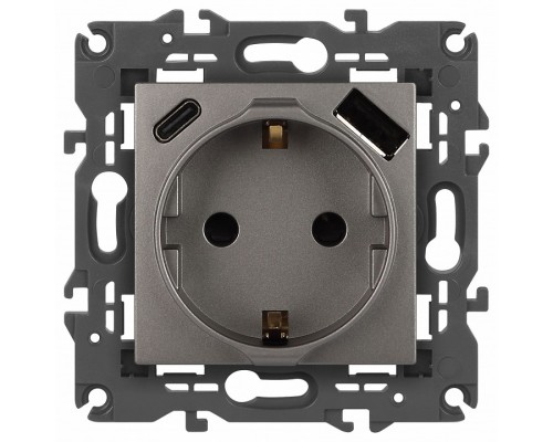 Розетка с заземлением и со шторкой и 2хUSB, без рамки Эра Эра Elegance 14-4108-16