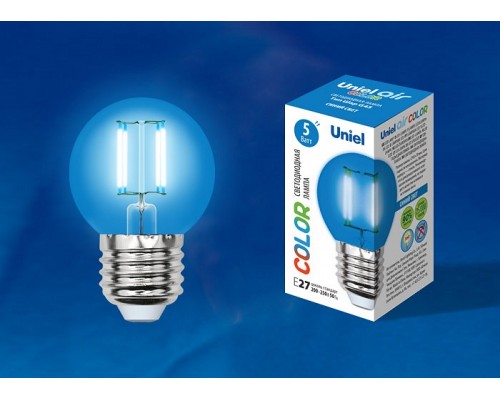 Лампа светодиодная Uniel Air Color E27 5Вт K LED-G45-5W/BLUE/E27 GLA02BL картон Лампа светодиодная Uniel Air Color E27 5Вт K LED-G45-5W/BLUE/E27 GLA02BL картон