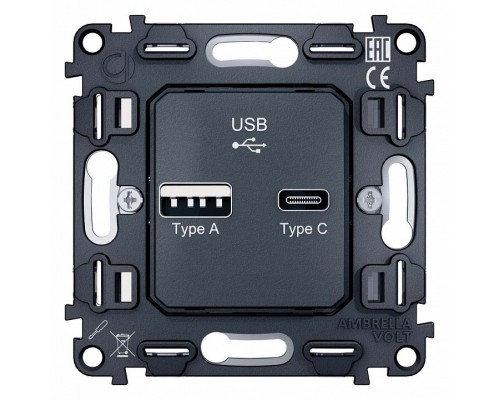 Механизм розетки 2хUSB type A и C Ambrella Volt Quant VM177