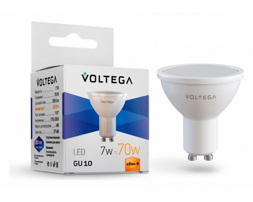 Лампа светодиодная Voltega Sofit GU10 GU10 7Вт 2800K 7056 Лампа светодиодная Voltega Sofit GU10 GU10 7Вт 2800K 7056