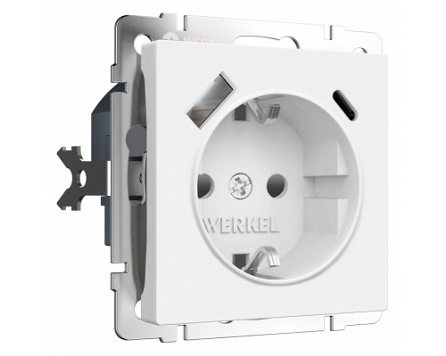 Розетка с заземлением и со шторкой и 2хUSB type A и C, без рамки Werkel белый матовый W1171761 Розетка с заземлением и со шторкой и 2хUSB type A и C, без рамки Werkel белый матовый W1171761