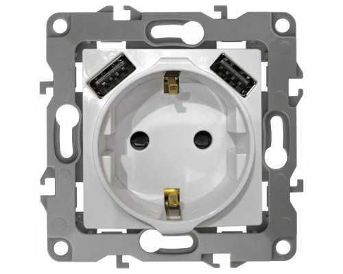 Розетка с заземлением и со шторкой и 2хUSB, без рамки Эра Эра Elegance 14-4109-05