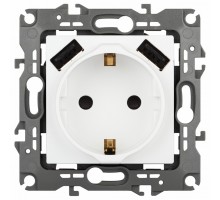Розетка с заземлением и со шторкой и 2хUSB, без рамки Эра Эра 12 12-4109-01М