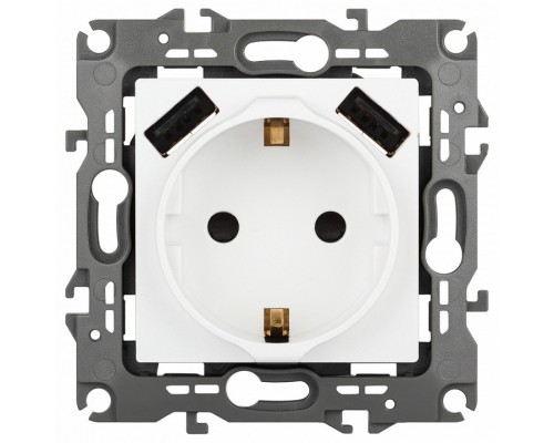Розетка с заземлением и со шторкой и 2хUSB, без рамки Эра Эра 12 12-4109-01М